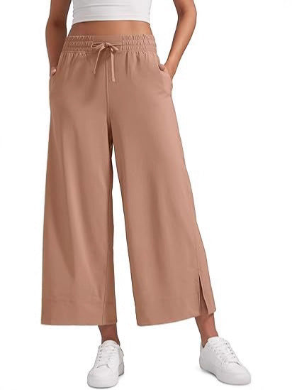 Damen weite Culotte-Hose mit elastischem Bund, Tunnelzug und seitlichen Schlitzen – Avélisse