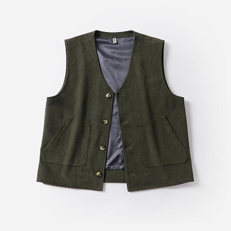 Herren Cordweste mit Satinfutter, V‑Ausschnitt und aufgesetzten Taschen Echoarchiv