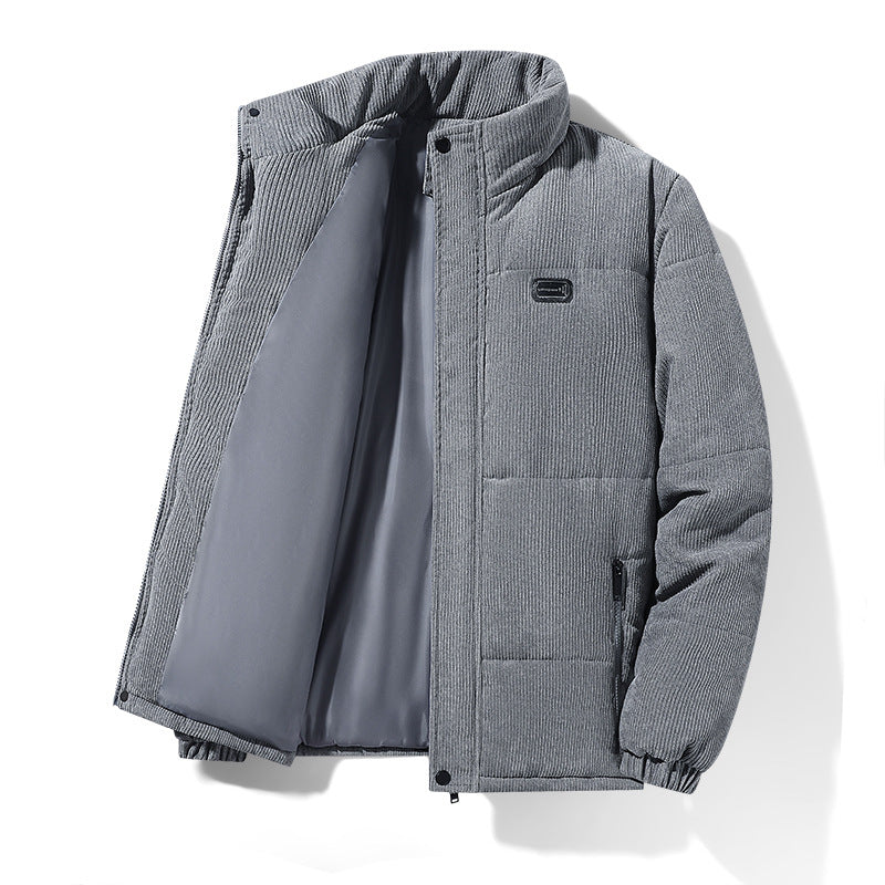 Herren gepolsterte Cordjacke mit hohem Stehkragen, gepolsterter Isolierung und Reißverschlusstaschen – Taviero