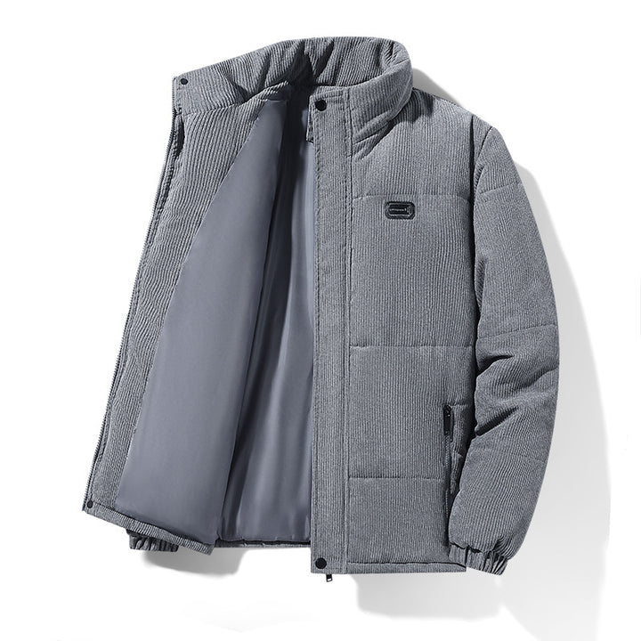 Herren gepolsterte Cordjacke mit hohem Stehkragen, gepolsterter Isolierung und Reißverschlusstaschen – Taviero