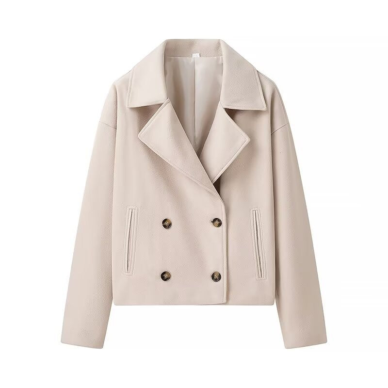 Damen Kurzer Zweireihiger Boxy-Peacoat aus Wollmix mit weitem Revers Echo Archiv