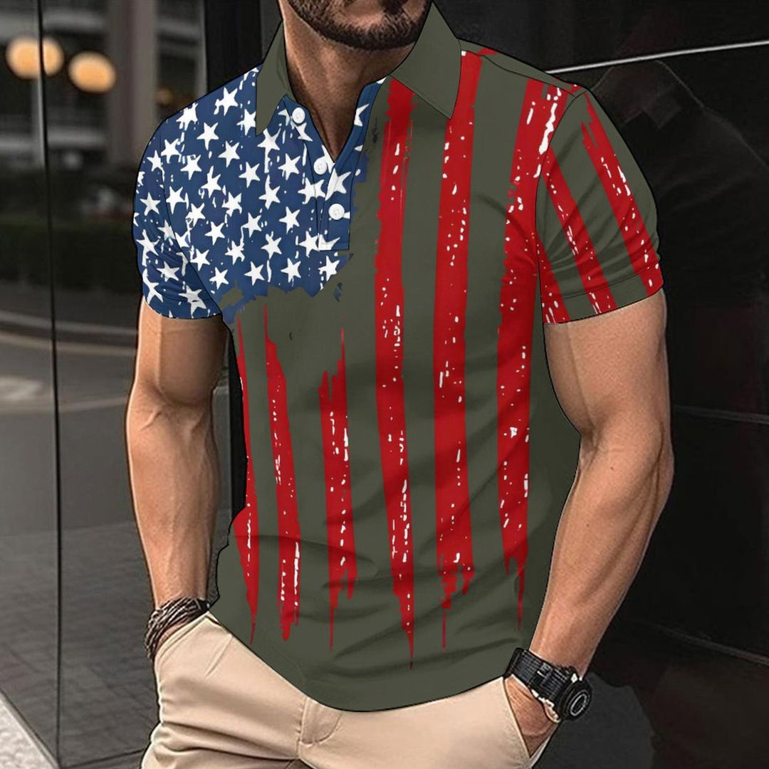 Herren Kurzarm-Polohemd mit kreativem Flaggenmotiv Echoarchiv