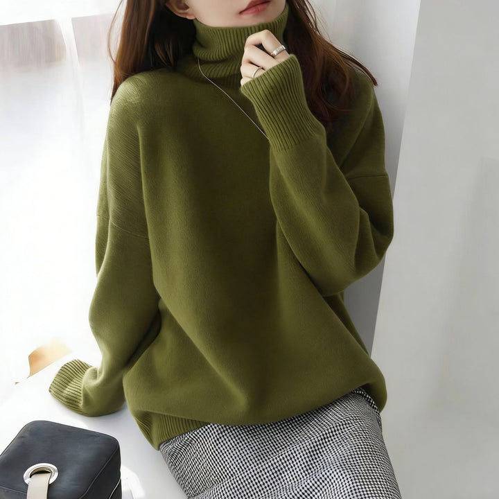 Damen Oversize Feinstrickpullover mit hohem Rollkragen und Seitenschlitzen – Mavelle