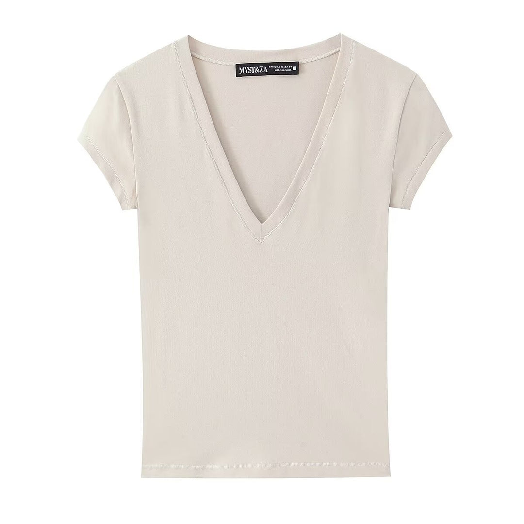 Damen V-Pullover aus hochwertigem Baumwollmix mit kurzer Ärmellänge Echo Archiv