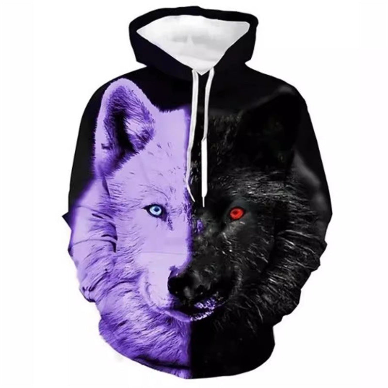 Damen Kreativer Kapuzenpullover mit einzigartigem Wolfsmotiv Echoarchiv