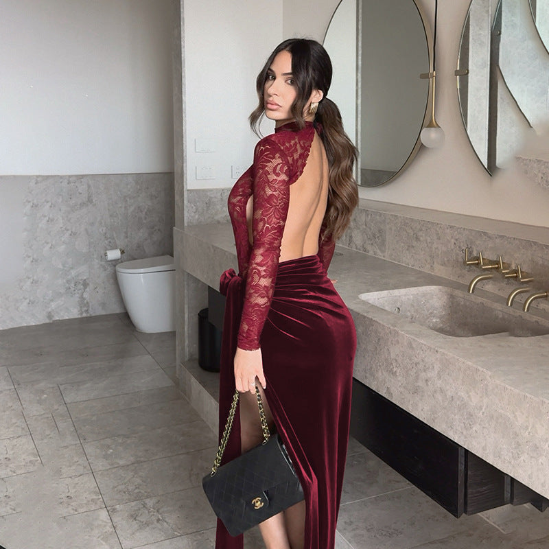 Damen Elegantes Maxi-Kleid mit Spitze und raffiniertem Taillengürtel Echo Archiv
