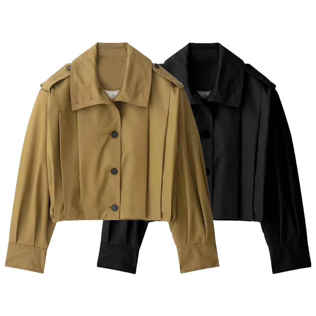 Damen Kurze Oversize-Trenchjacke im Cropped-Schnitt mit Schulterklappen und Plissée-Ärmeln Echo Archiv