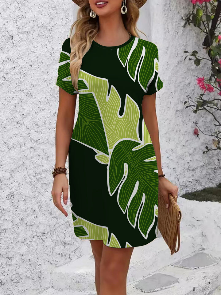 Damen Kurzarm Kleid mit floralem Linienmuster Echo Archiv