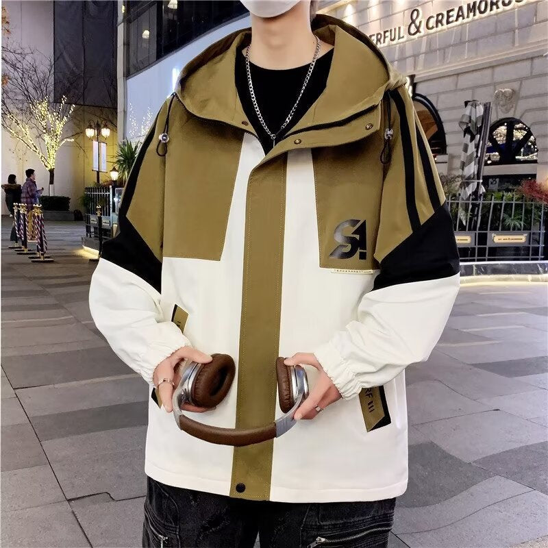 Herren Colourblock-Utility-Outdoorjacke mit Kapuze, Kontraststreifen und verdecktem Reißverschluss Echoarchiv