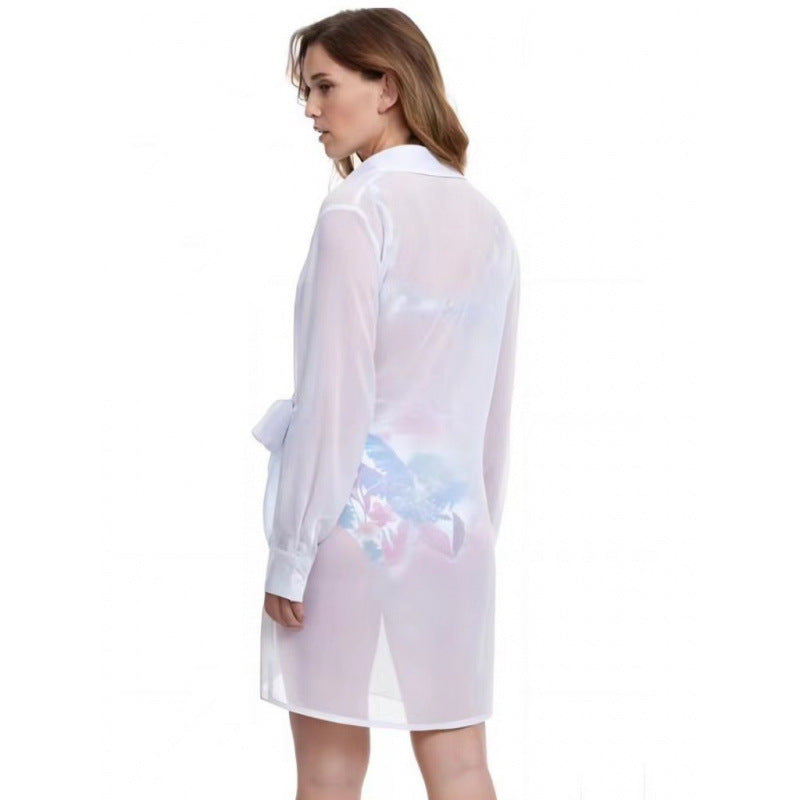 Damen Strandüberwurf mit elegantem Wickeldetail und transparentem Stoff Echo Archiv