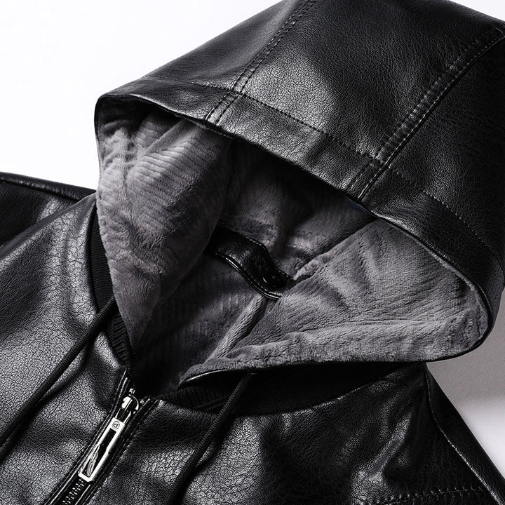 Herren Lederimitat-Hoodiejacke mit Kapuze, Reißverschluss und schmaler Silhouette Echo Archiv