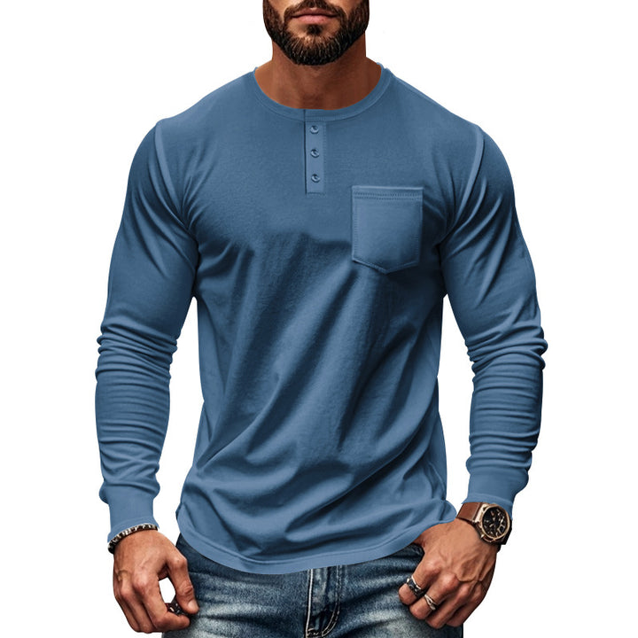 Herren Langarm-Henley-Shirt mit praktischer Brusttasche Echoarchiv
