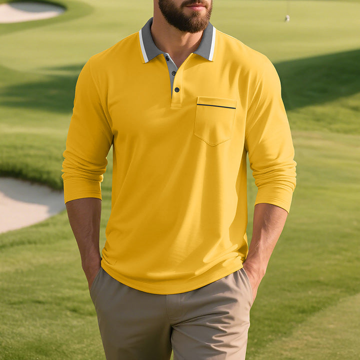 Herren Langarm Polo-Shirt aus atmungsaktivem Stoff mit modernem Kragen Echoarchiv