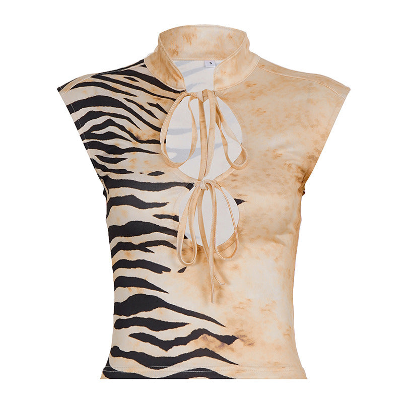 Damen Figurbetontes Kurzarm-Oberteil mit Halterneck und asymmetrischem Design Echo Archiv