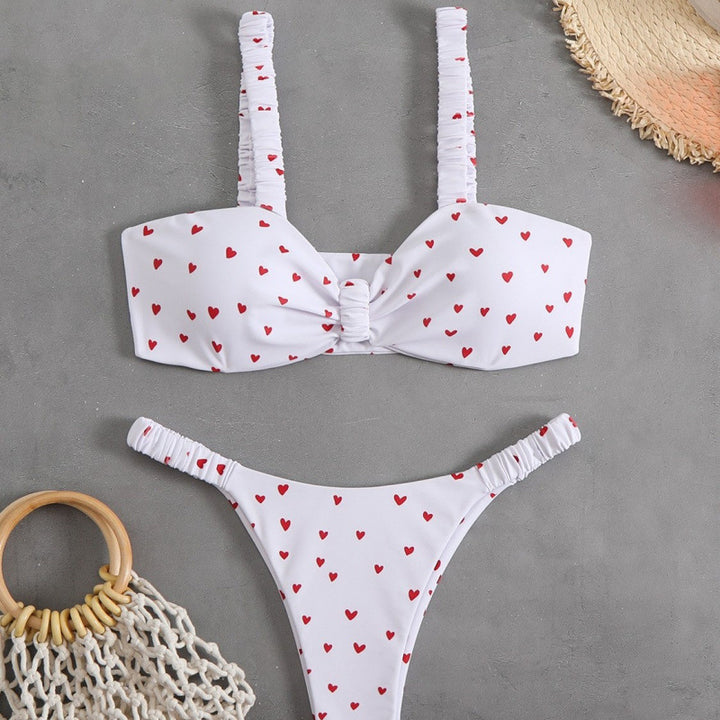 Damen Triangel-Bikini mit tropischem Druck und zarten Rüschen Echo Archiv