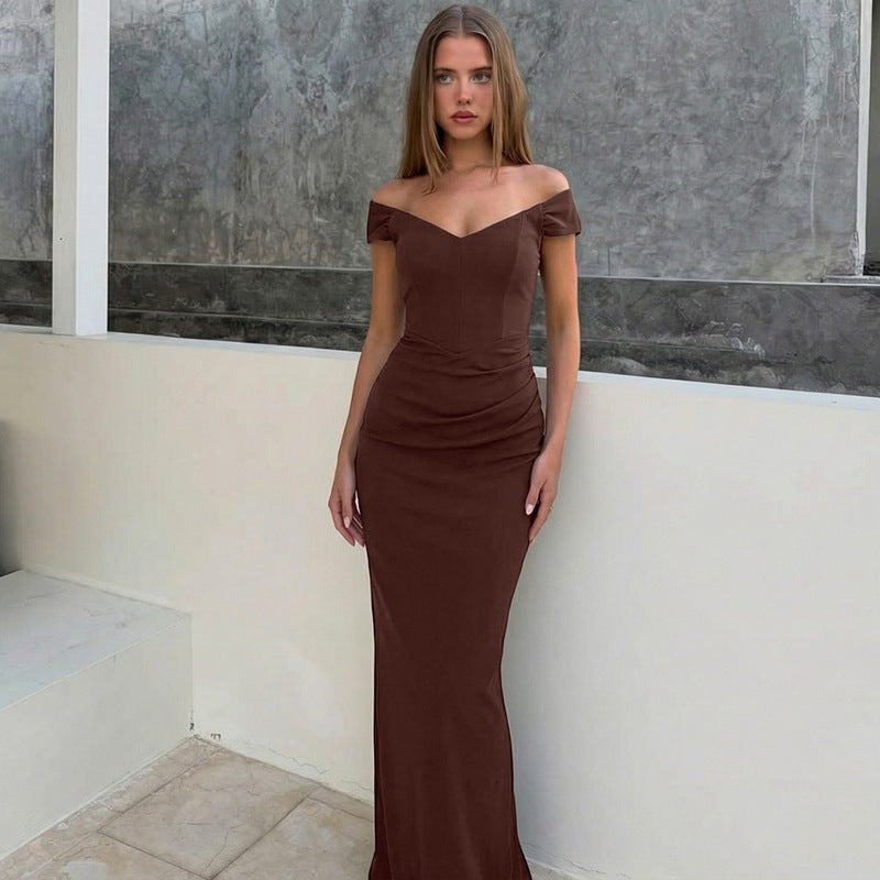 Damen Elegantes Maxikleid mit verführerischem V-Ausschnitt und transparenten Ärmeln Echo Archiv