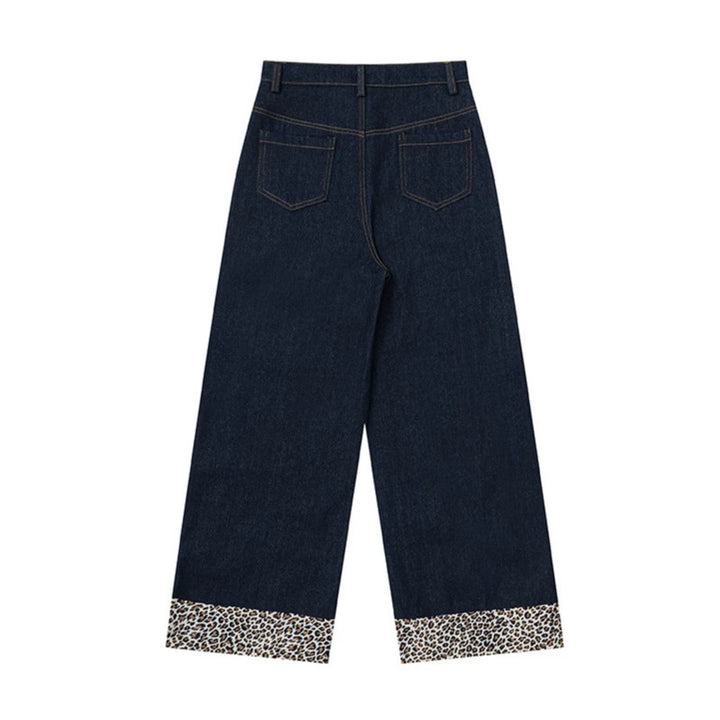 Damen Weite Highwaist Denim-Palazzohose mit Leoparden-Besatz und Applikationsstickerei Echoarchiv