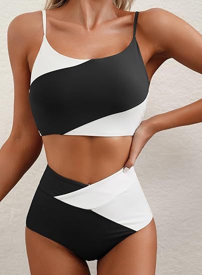 Damen Hoch tailliertes Bikini-Oberteil mit asymmetrischem Design Echo Archiv