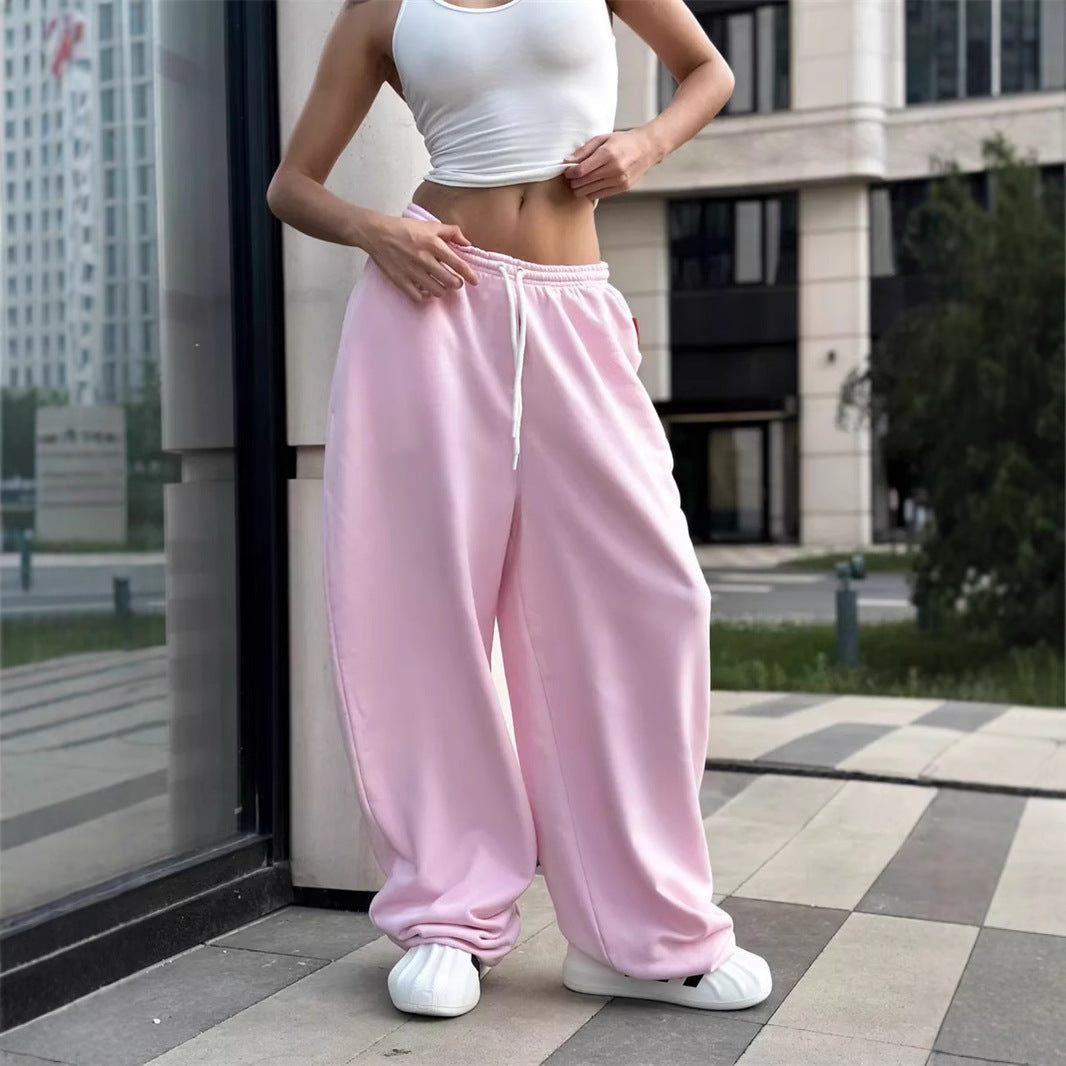 Damen oversized Fleece-Sweathose mit tiefem Schritt, Kordelzugbund und lässiger Streetwear-Passform – Avérine