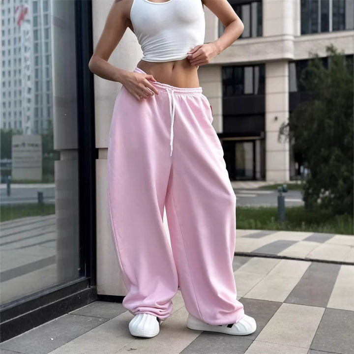 Damen oversized Fleece-Sweathose mit tiefem Schritt, Kordelzugbund und lässiger Streetwear-Passform – Avérine