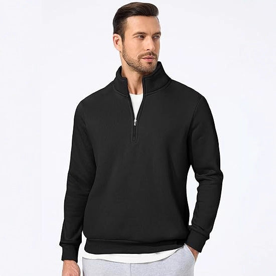 Herren nan halbzip Pullover aus schwerer Baumwollmischung mit hohem Stehkragen und gerippten Bündchen Echo Archiv