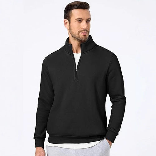 Herren nan halbzip Pullover aus schwerer Baumwollmischung mit hohem Stehkragen und gerippten Bündchen Echo Archiv