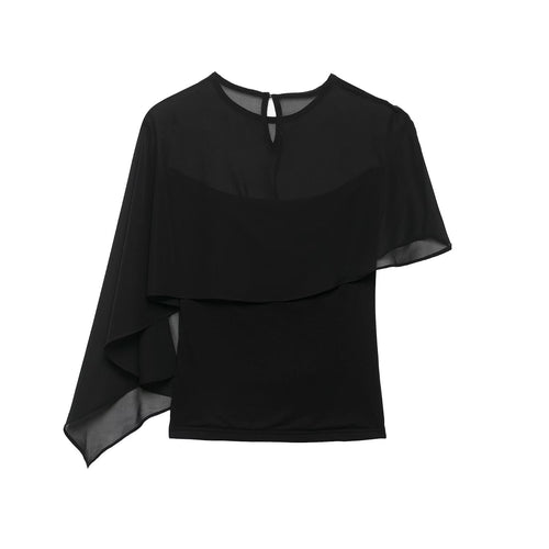 Damen Asymmetrisches Chiffon-Cape Top mit einseitiger Schulterpartie Echo Archiv