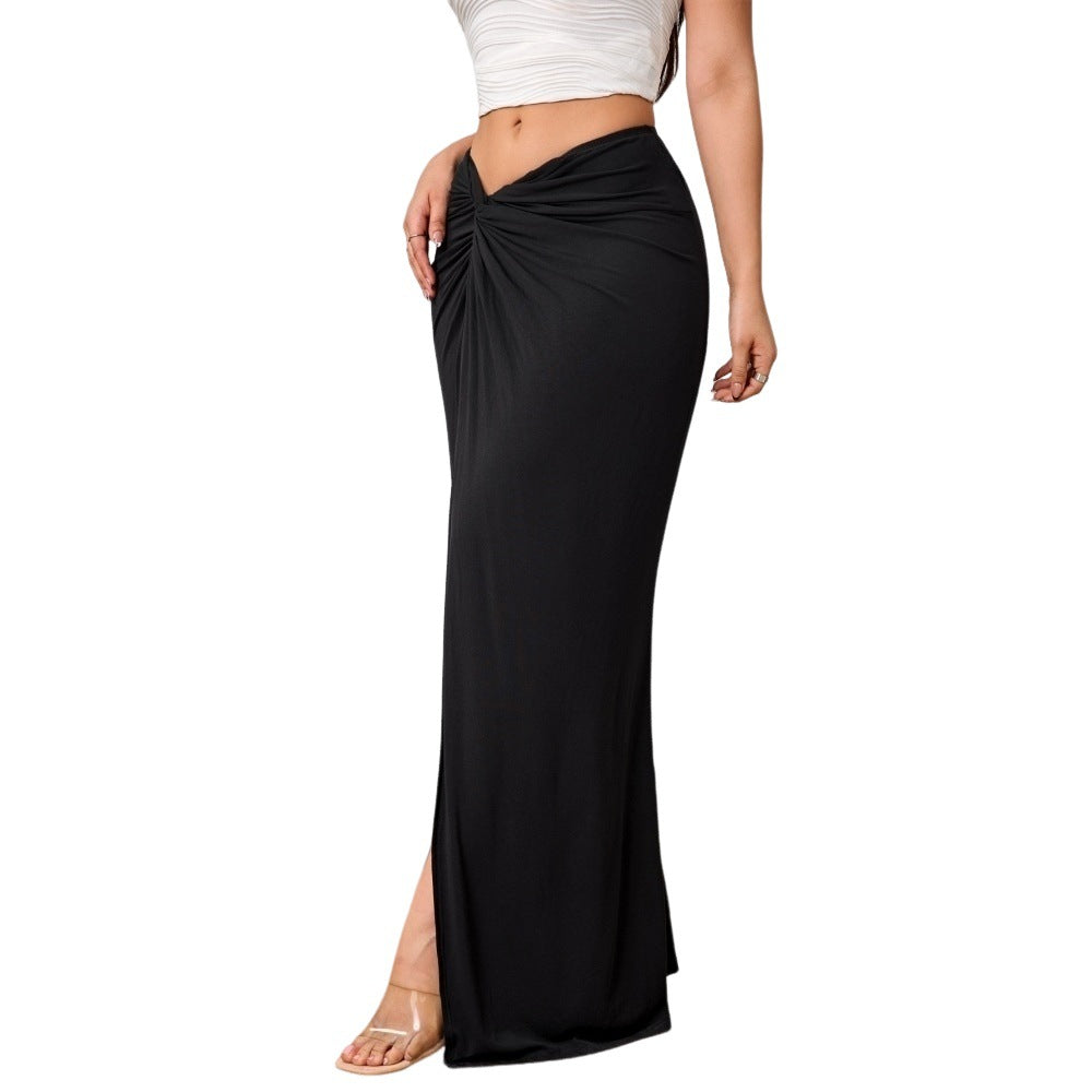 Damen Maxirock mit Twist-Knoten und Seitenschlitz hoher Bund elastischer Jersey – Valéora