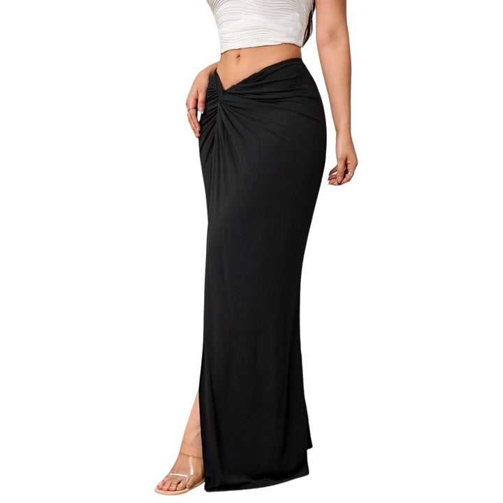 Damen Maxirock mit Twist-Knoten und Seitenschlitz hoher Bund elastischer Jersey – Valéora