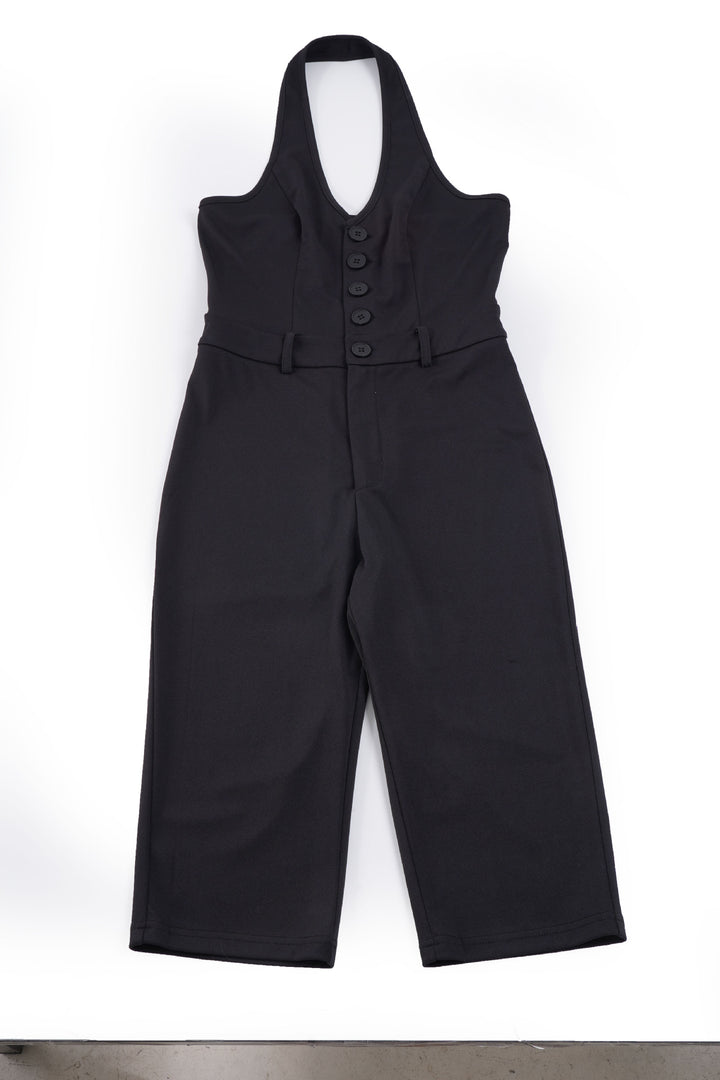 Damen figurbetonter Jumpsuit mit elegantem Halterneck und Knopfleiste Echo Archiv