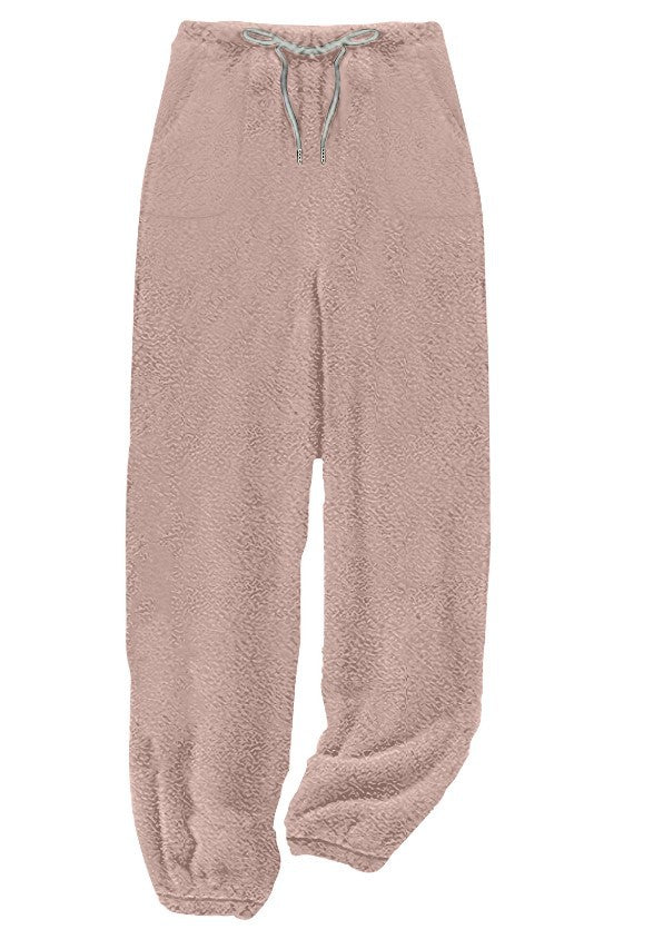 Damen nan kuschelige Sherpa-Fleece Loungehose mit Kordelzug, hoher Taille und elastischen Bündchen Echo Archiv