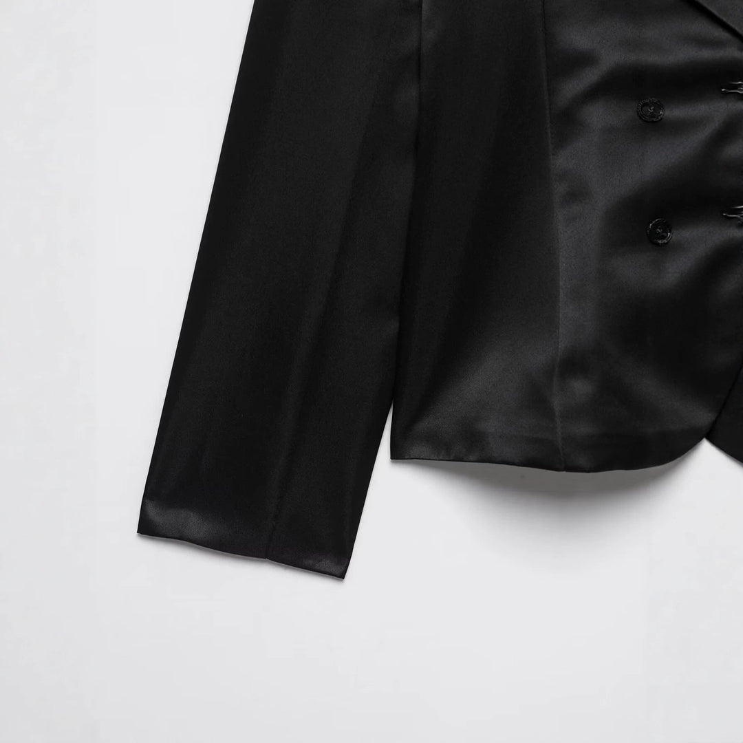 Damen Satin-Blazerjacke mit Mandarinkragen und Zierfroschknöpfen Echo Archiv