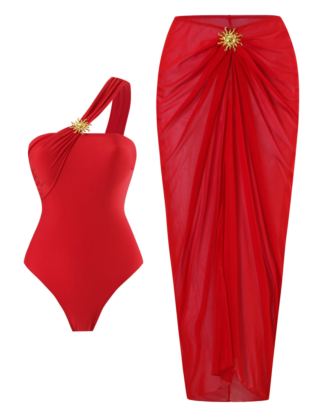Damen Einteiler Badeanzug mit transparentem Wickelrock Echo Archiv