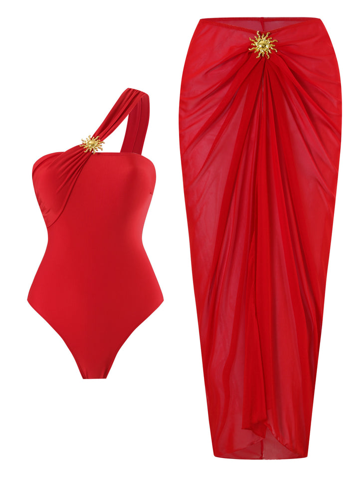 Damen Einteiler Badeanzug mit transparentem Wickelrock Echo Archiv
