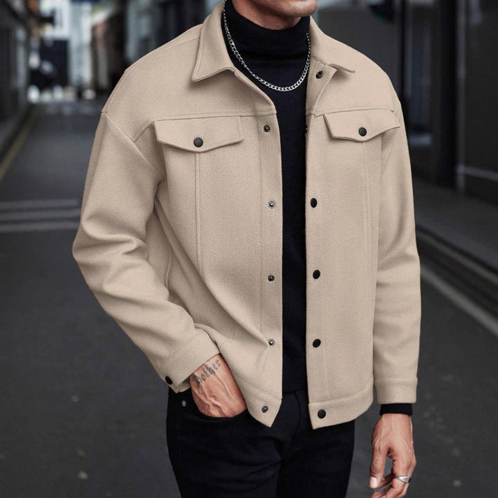 Herren nan Wolloptik-Overshirt Jacke im Shacket-Stil mit Brustklappen und Druckknopfleiste Echo Archiv