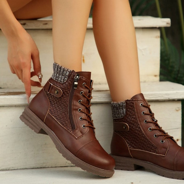 Damen Schnür-Ankle-Boots mit Strickmanschette, seitlichem Reißverschluss und gepolstertem Komfortfußbett Echo Archiv