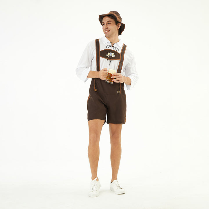Herren nan traditionelle Kurzlederhose mit verstellbaren Trägern und dekorativem Brustlatz Echo Archiv
