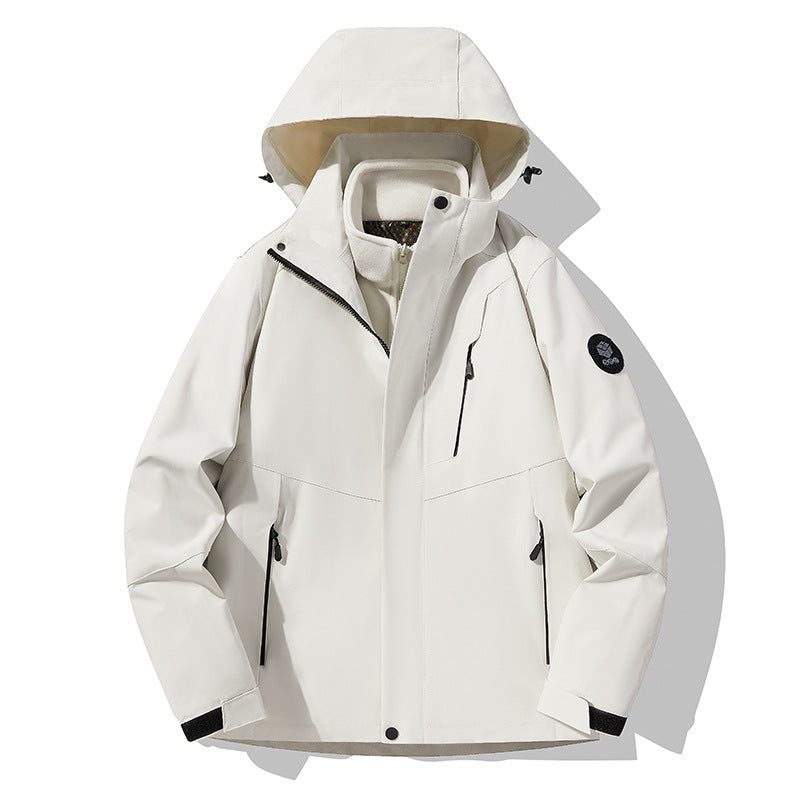 Herren dreilagige atmungsaktive Softshell-Trekkingjacke mit integriertem Fleecekragen und verstellbarer Kapuze Echoarchiv