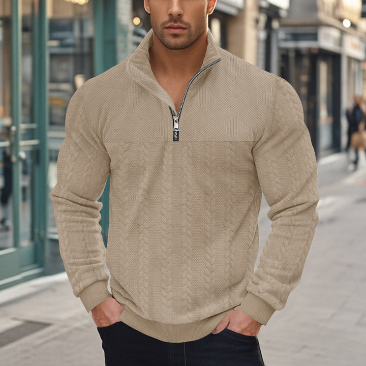 Herren Fleece-Pullover mit hochabschließendem Kragen und strukturiertem Design Echoarchiv