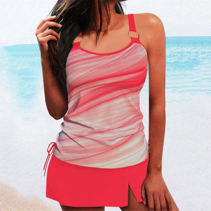 Damen Tankini-Set mit elegantem Wickelrock und dekorativen Riemen Echo Archiv