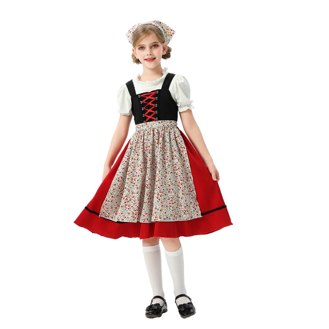 Damen nan traditionelles Kinderdirndl mit Schürze und Kopftuch Echo Archiv