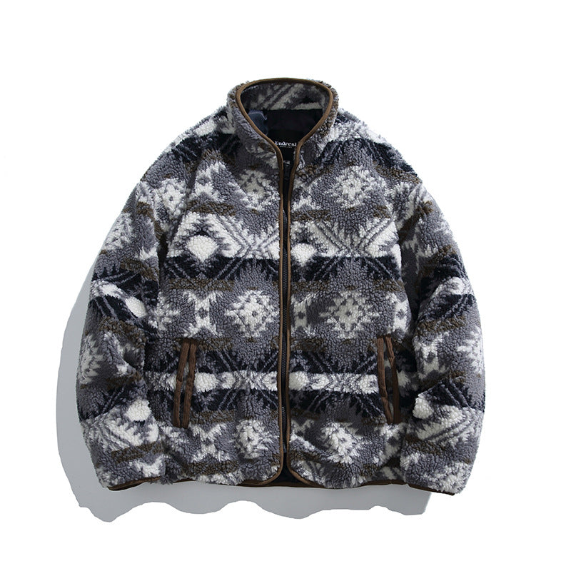 Unisex Teddy-Fleecejacke im Aztekenmuster mit Stehkragen und durchgehendem Reißverschluss Echo Archiv