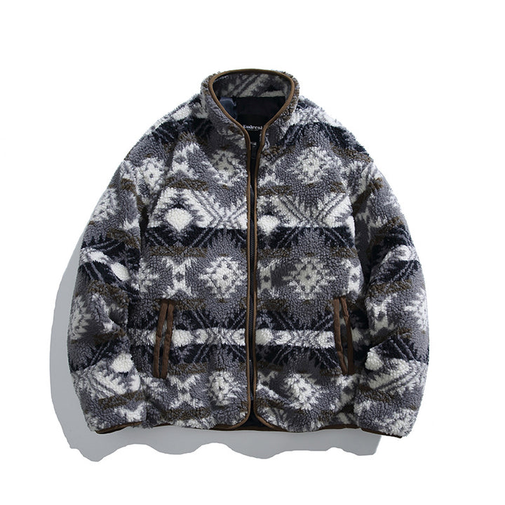 Unisex Teddy-Fleecejacke im Aztekenmuster mit Stehkragen und durchgehendem Reißverschluss Echo Archiv