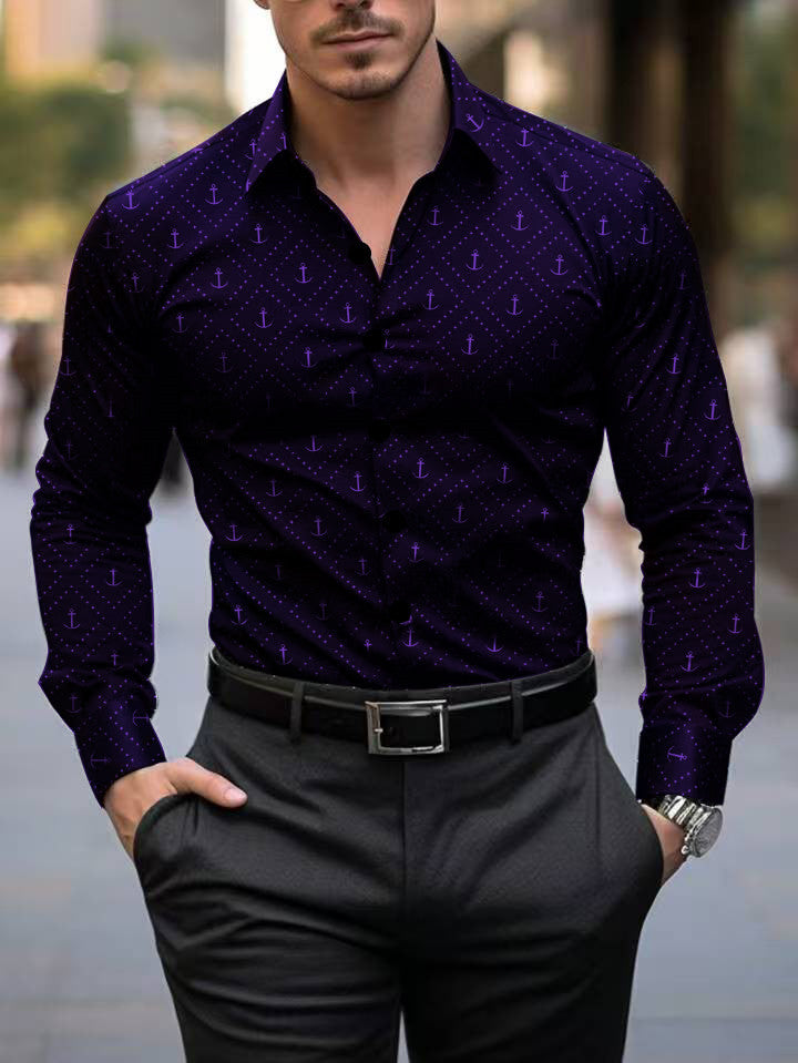 Herren Langarmhemd mit maritimem Ankerdesign Echoarchiv