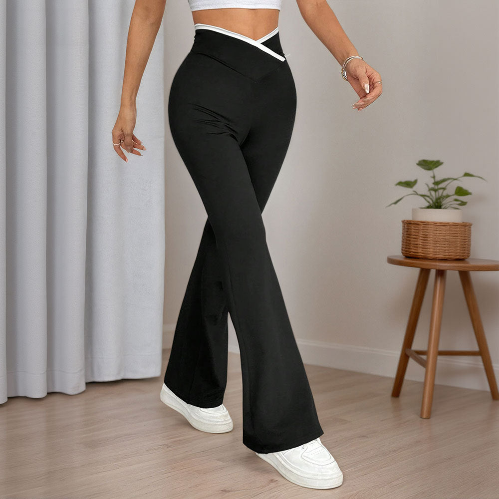 Damen figurbetonte High-Waist-Schlaghose mit V-Bund und formendem Stretchjersey – Avélisse