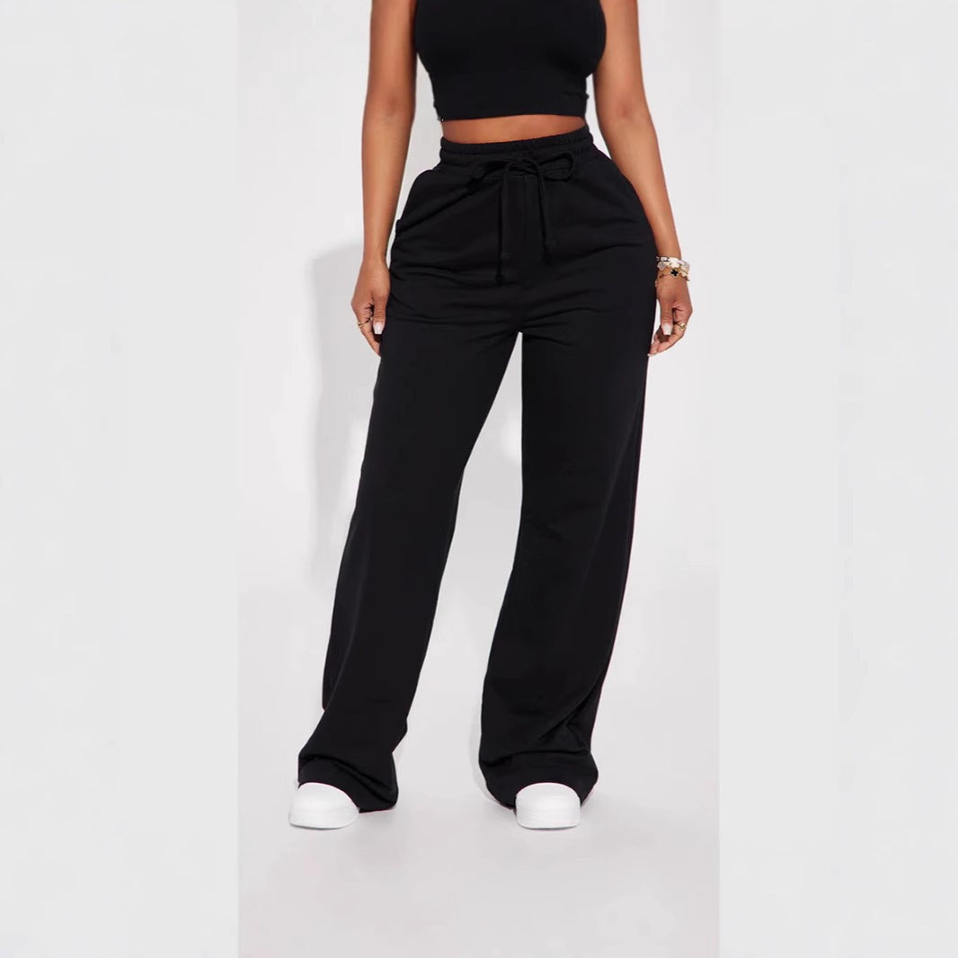 Damen nan breite High-Waist Loungehose aus weichem Baumwollmix mit Kordelzug und Eingrifftaschen Echo Archiv