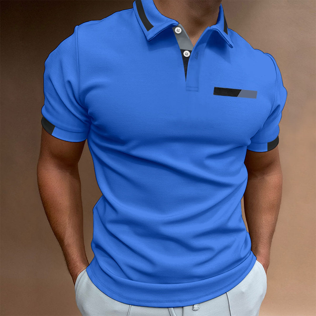 Herren elegantes Kurzarm-Polohemd mit Kontrastdetails Echoarchiv
