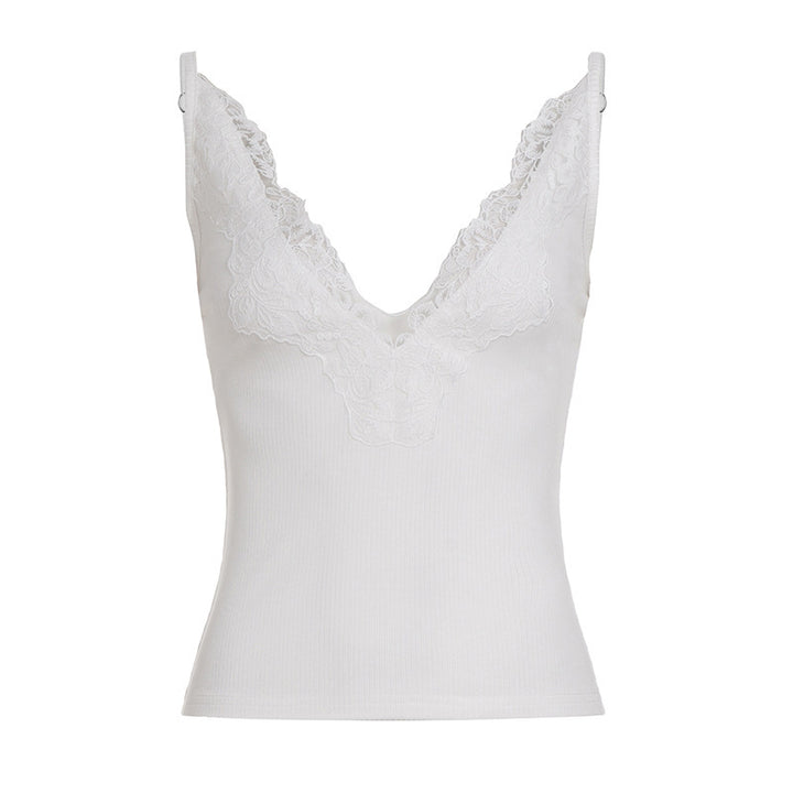 Damen Elegantes Top mit Spitzenverzierung und tiefem V-Ausschnitt Echo Archiv