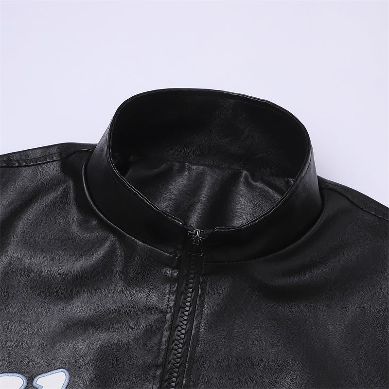 Herren Lederimitat-Bomberjacke mit Stehkragen, Logostickerei & Frontzip Echoarchiv