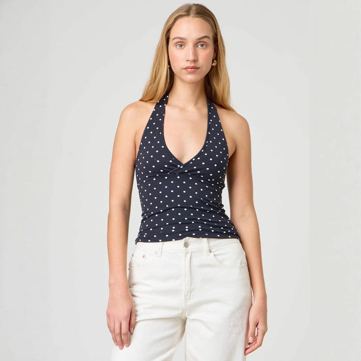 Damen Halter-Top mit Punktmuster und V-Ausschnitt Echo Archiv